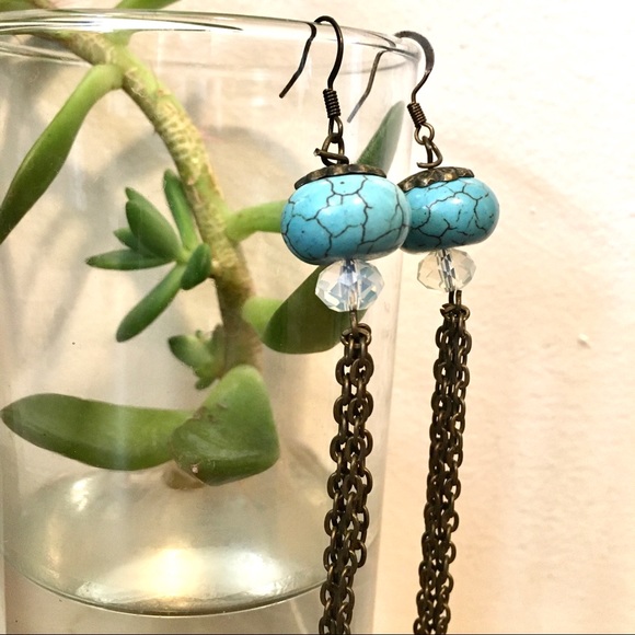 Turquoise Bead and Opalite Boho Statement Earrings - Picture 1 of 5